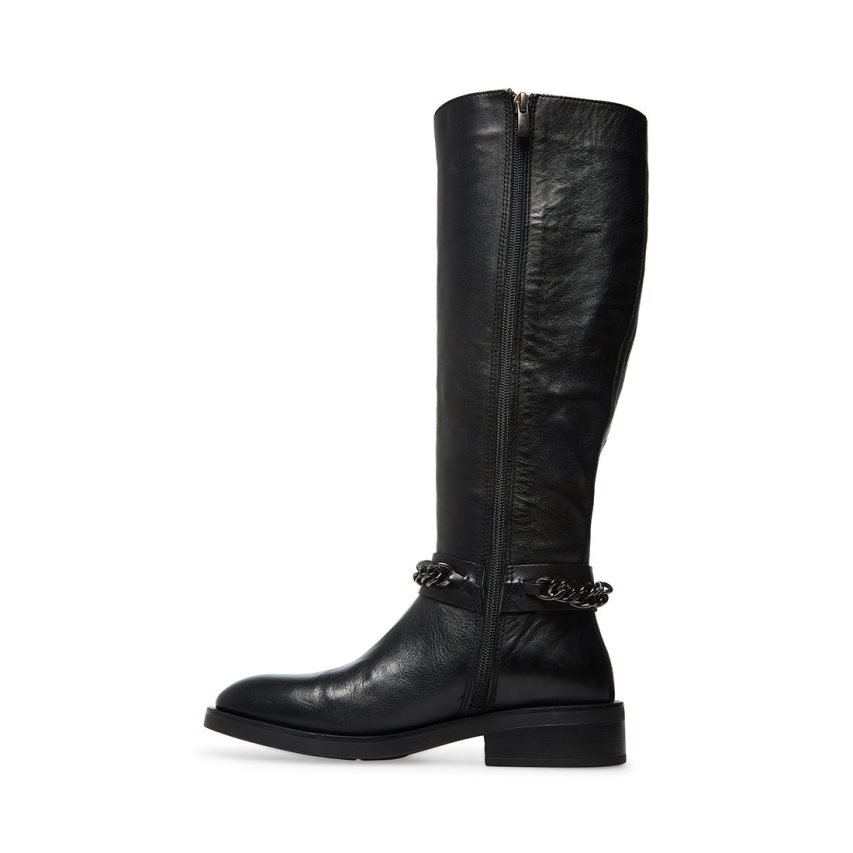 Black Steve Madden Quin Leather Women's High Boots | PH 8769AMW